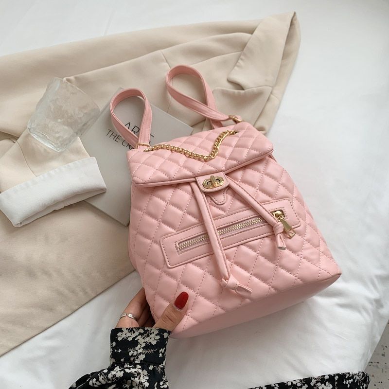 Small Backpack Leather Purses School Shoulder Bag 22*23*11 CM Pink Black Khaki