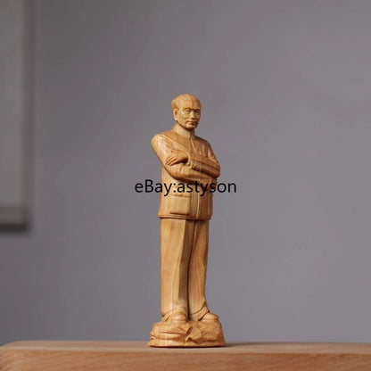 4.7" Cypress Chinese Premier Zhou Enlai Statue Figure Communist Portrait Collect