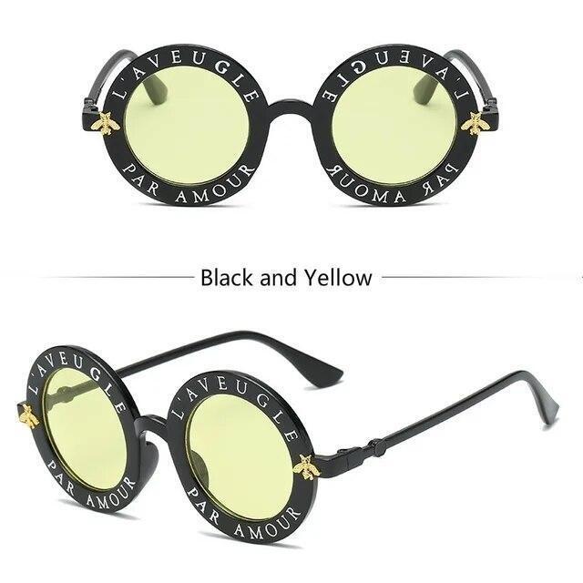 Round Frame Sunglasses Woman Retro Fashion Style Glasses Female Bee Design UV400