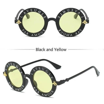 Round Frame Sunglasses Woman Retro Fashion Style Glasses Female Bee Design UV400