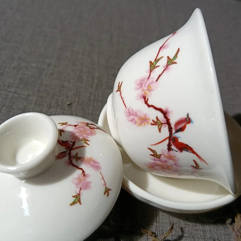 Chinese Traditional Gai Wan Tea Set Tea Sets Dehua Gaiwan Tea Porcelain Pot Set