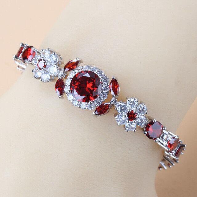 Blue Sapphire White Topaz 925 Sterling Silver Tennis Gemstone Bracelet Jewelry