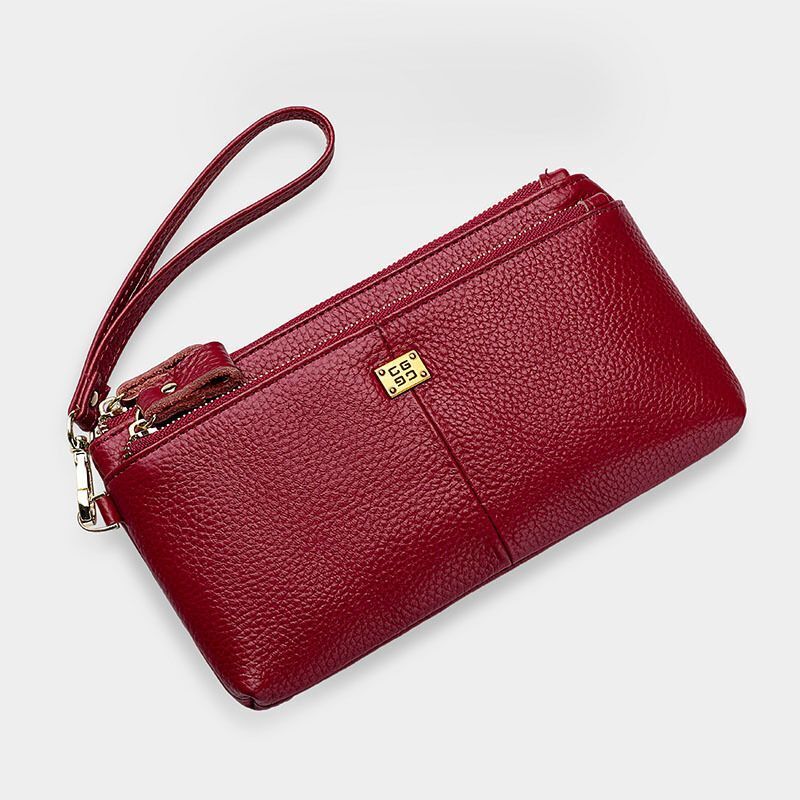 Genuine Leather Wallet Multiple Zipper Business Purse All-Match Clutch Bag Phone