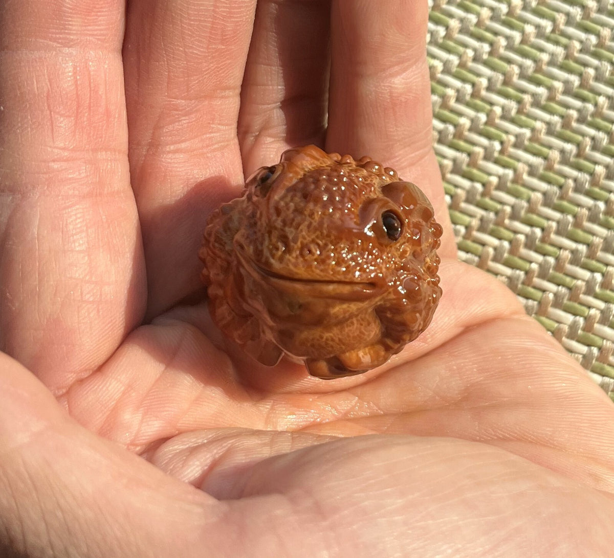 Olive Nut Hand Carved 3 Legged Toad Statue Pendant Chain Bead Decor
