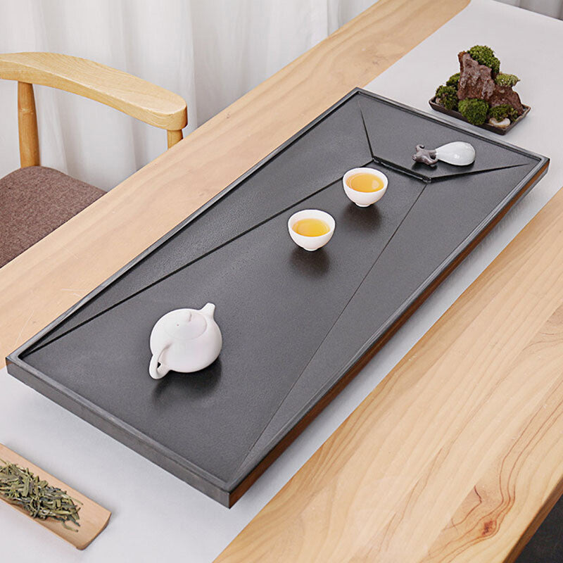 Tea Tray Water Draining Weighted Black Stone Tea Table Invisible Outlet Tea Boat