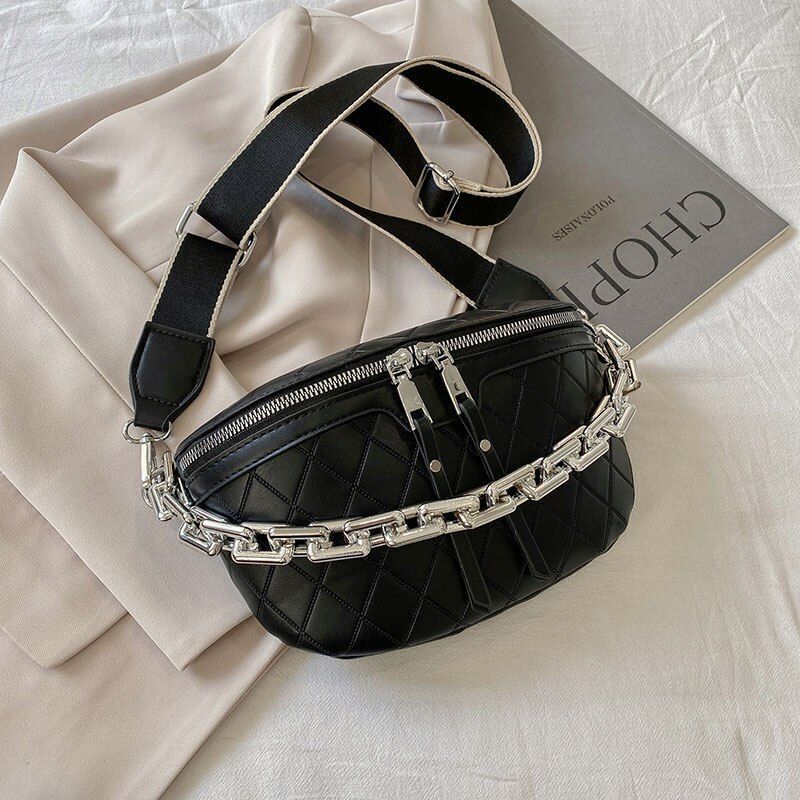 Thick Chain Waist Bag Women Leather Fanny Chest Bag Belt Shoulder Crossbody Bags