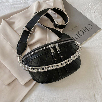 Thick Chain Waist Bag Women Leather Fanny Chest Bag Belt Shoulder Crossbody Bags