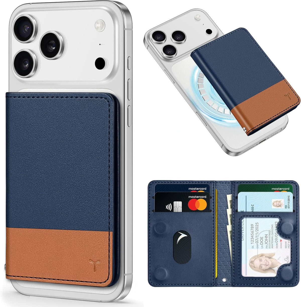 for Magsafe Wallet with 6 Card Holders, RFID Blocking [Clear ID Window] PU Leath