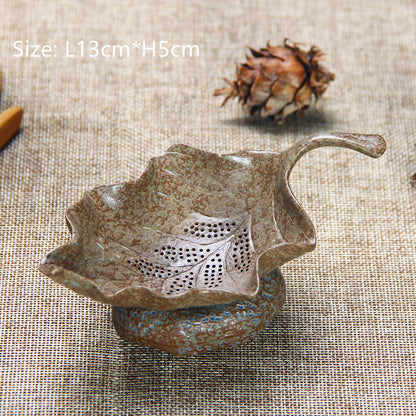Chinese Tea Filtration Pottery Tea Filter With Holder Creative Leaf Shape China