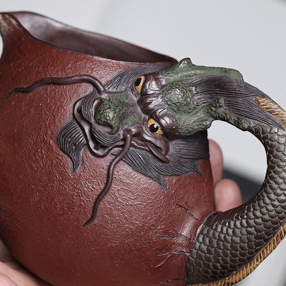 Full Handmade Pitcher With Handle Dragon Carved Fair Cup Real Yixing Zisha Clay