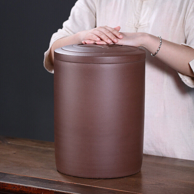 Large Tea Canister With Lid Weighted True Yixing Zisha Caddy For Pu'er Tea Cake