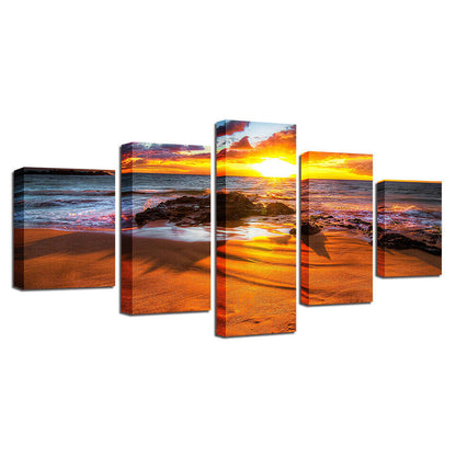 Sunset Sea Beach Nature Seascapes Canvas Print Painting Wall Art Home Decor 5PCS