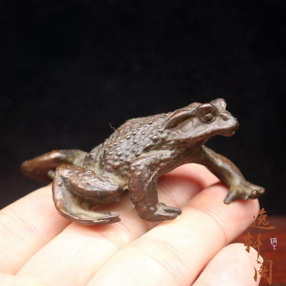 Antique Bronze Antique Battered Brass Gold Toad Tea Pet