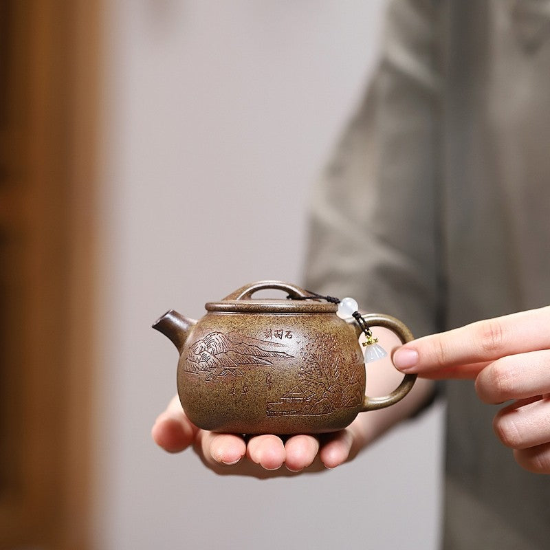 Hand-engraved Calligraphy Painting Original Duan Clay Yixing Purple Clay Tea Pot