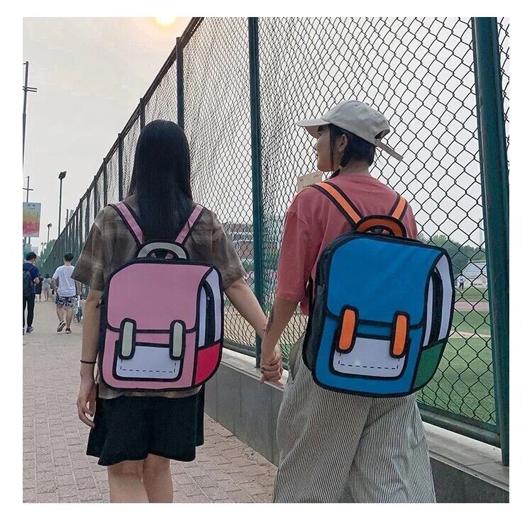 New 3D Jump Style 2D Drawing Cartoon Paper Bag Comic Backpack Messenger Bookbag