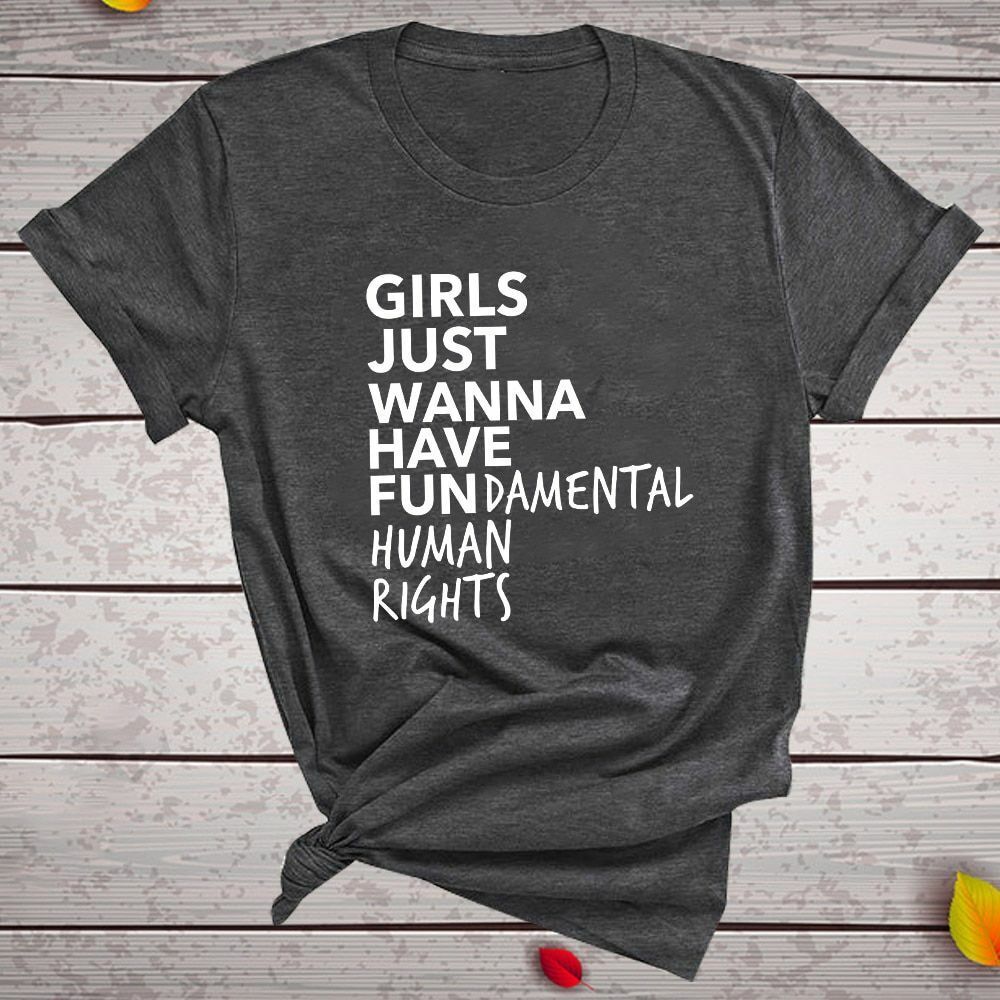 Woman T Shirt Fundamental Right Letter Print Short Sleeve Tops Tee Casual Cotton