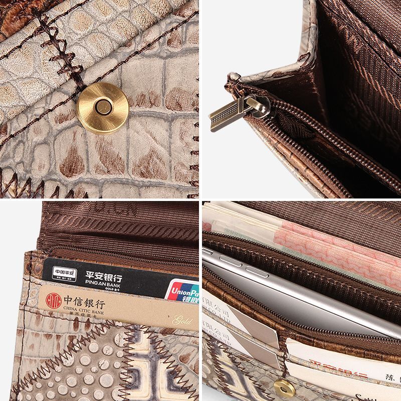 Genuine Leather Wallet Coins Purse Slim Clutch Bags Long Wallet Patchwork 1 PC