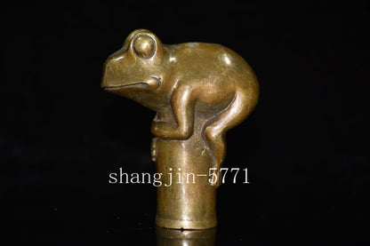 Brass Frog Statue Walking Stick Cane Toad Animal Head Handle DIY Tool Collection