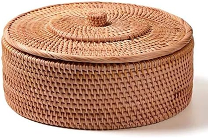 Hand Woven Basket Retro Rattan Storage Boxes with Lids Jewelry Household Items