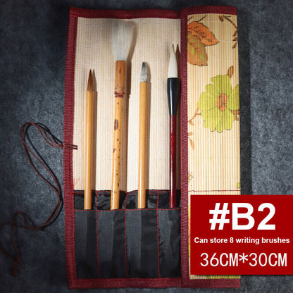 Painting Brushes Holder Storage Bamboo Rolling Bag Calligraphy Pens Case Curtain