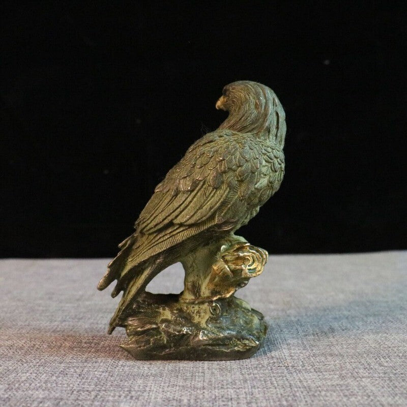Old Chinese Bronze Gilt Feng Shui Eagle Hawk Fly king of Birds Animal Statue
