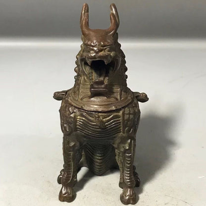 Chinese Old Bronze Hand Cast Kirin Art Statue Collectable Incense Burner Decor