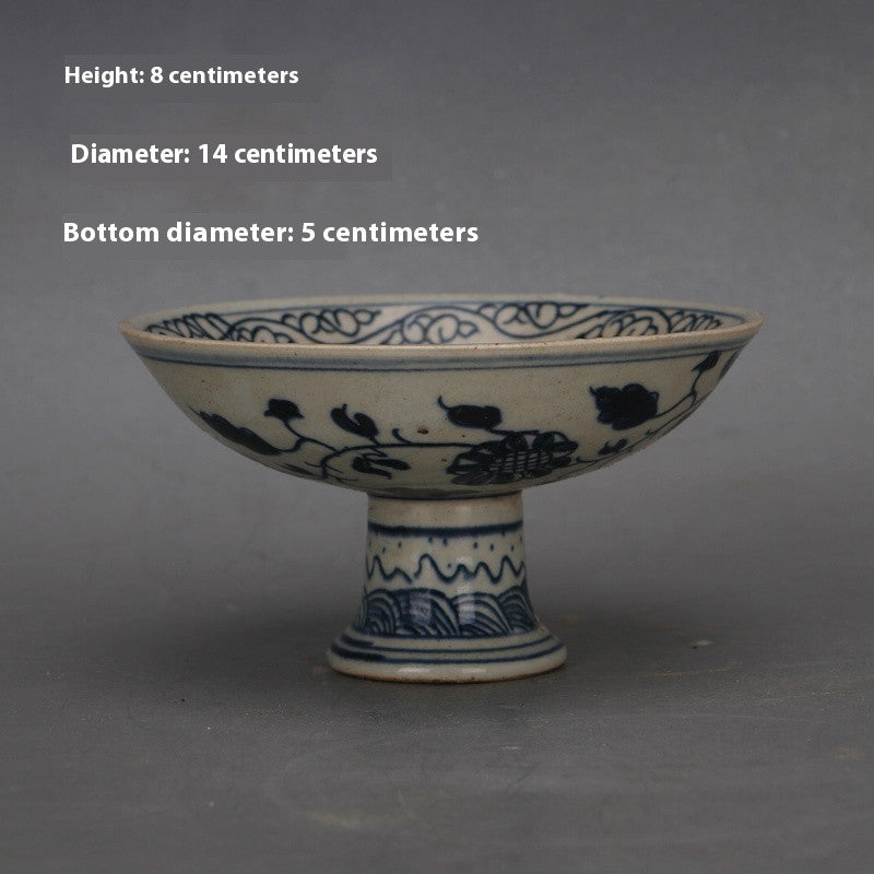 Ming Blue and White Red-crowned Crane Fruit Platter Antique Porcelain Fruit Bowl