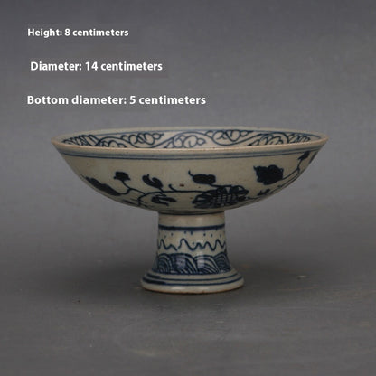 Ming Blue and White Red-crowned Crane Fruit Platter Antique Porcelain Fruit Bowl