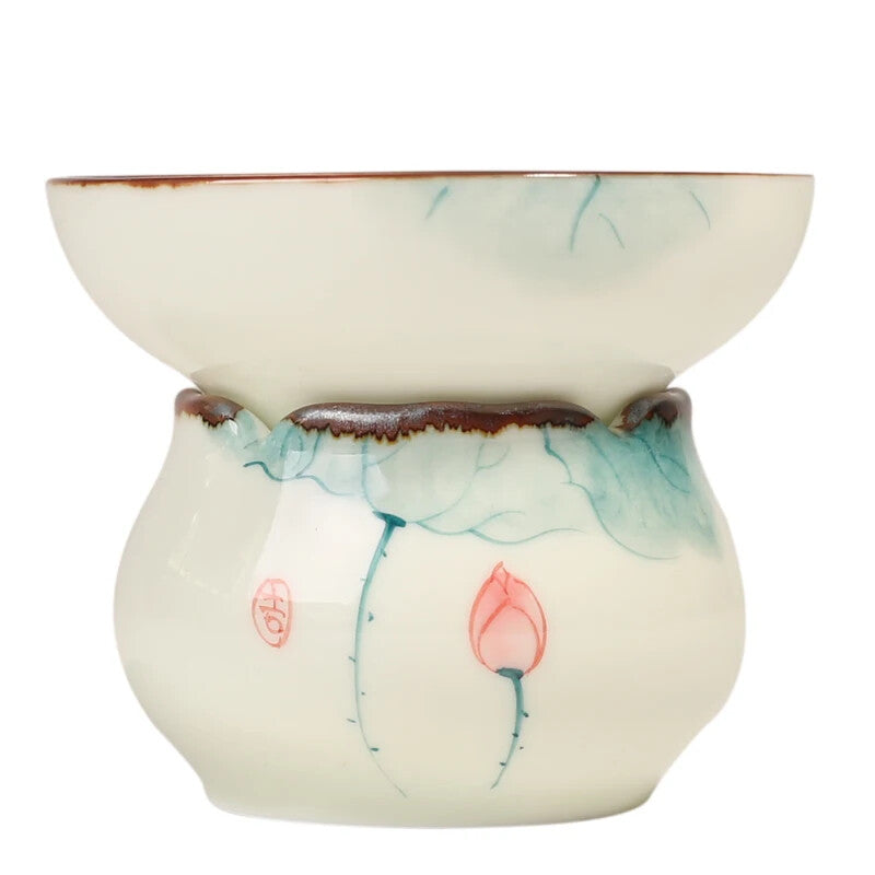 Hand Painted Lotus Porcelain Tea Strainer China Tea Leaf Spice Filter Kungfu Tea