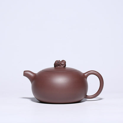 Marked Master Tea Pot Real Yixing Zisha Purple Grit Pot Mascot Statue On Lid New