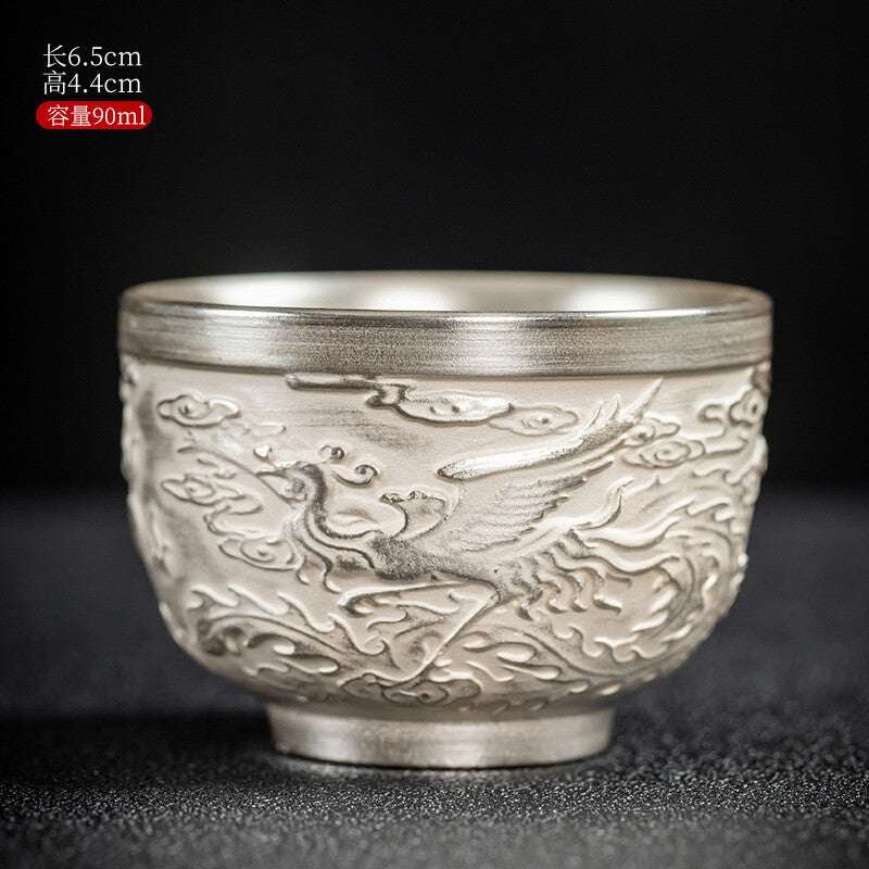 Traditional Craft Handmade Teacup Pure Silver Master Cup 999 Sterling Cerami Cup