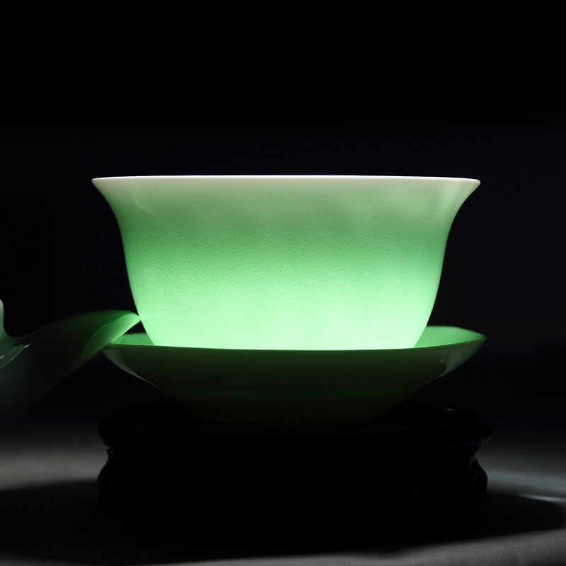 Longquan Porcelain Gaiwan Chinese Green Solid Color Tureen Handpainted Floral