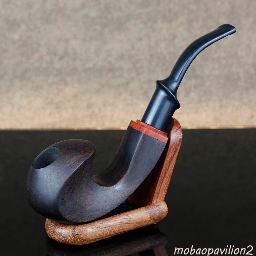 Natural Filter Ebony Wooden Smoking Pipe Handmade Bent Wood Tobacco Pipes 9mm