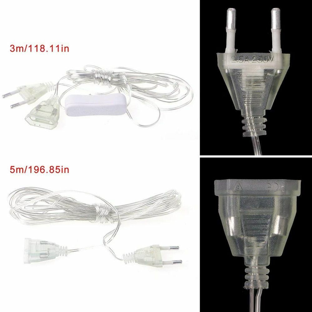 Transparent Standard Power Extension Cord Wire 3/5M EU US Cable LED String Light