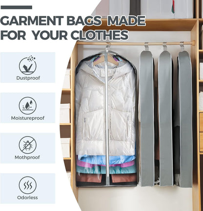 6 Pcs Garment Clear Suit Bags for Hanging Clothes Closet Coats Clothing Storage