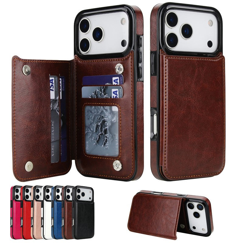 For iPhone 17/16 Pro Max/15/14/13/12 Leather Card Holder Wallet Phone Case