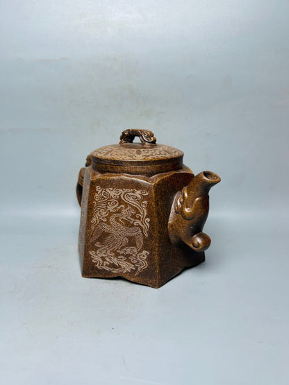 Chinese Yixing Zisha Clay Handmade Exquisite Dragon&Phoenix Teapot