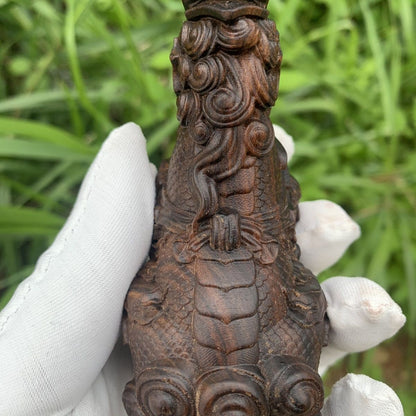 Wood Carved Qilin Statue Agarwood Handheld Ornament Lucky Collectible