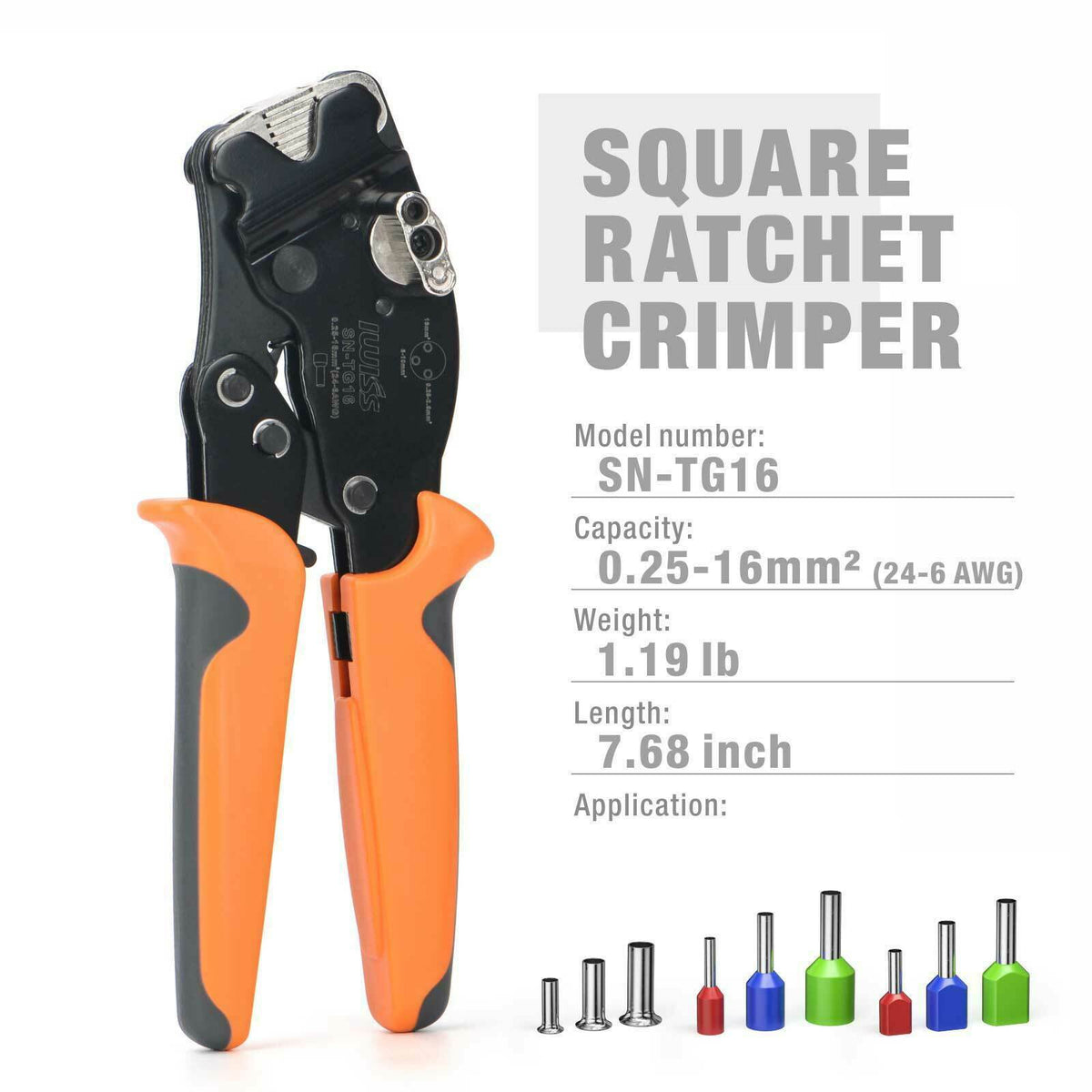 SN-TG16 0.25-16mm² Tubular Terminal Crimping Pliers Hand Tools Ferrule Clamps