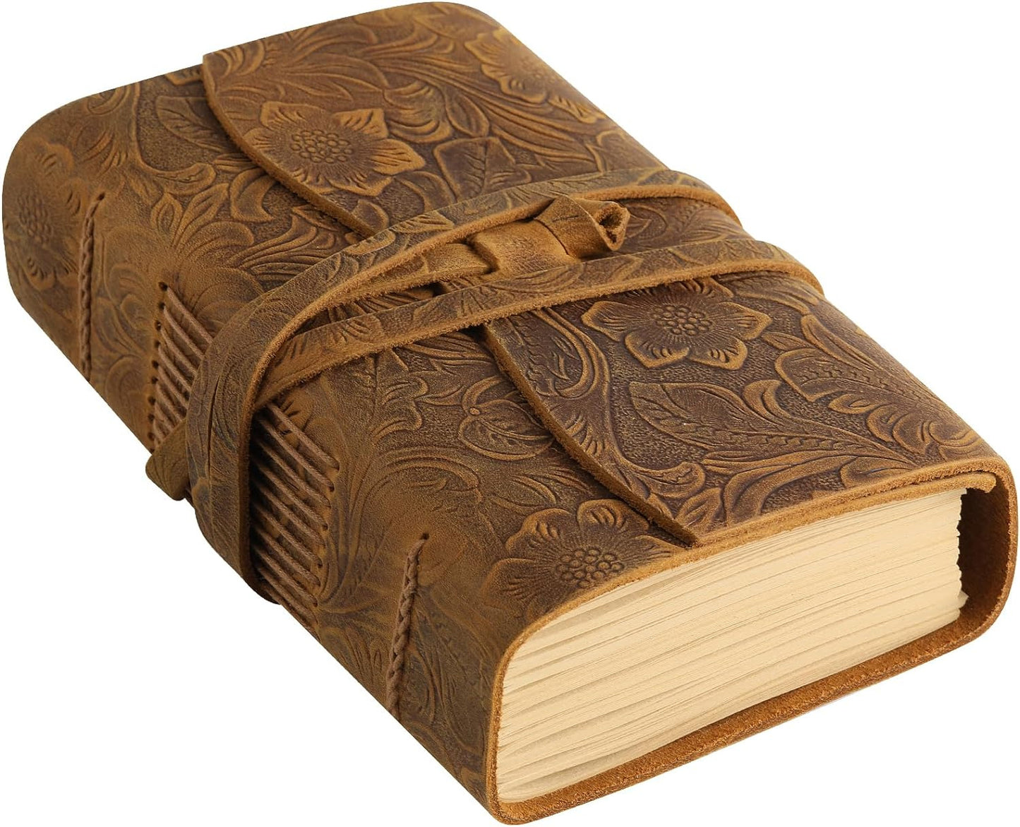 Leather Journal Writing Notebook Unlined Paper 400 Kraft Pages Vintage 7x5