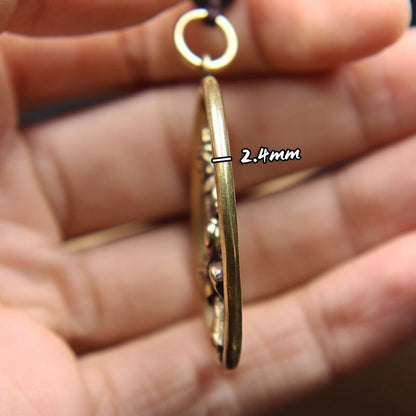 Vintage Brass Guanyin Bodhisattva Round Key Chain Ring Lanyard Pendant Buddhist