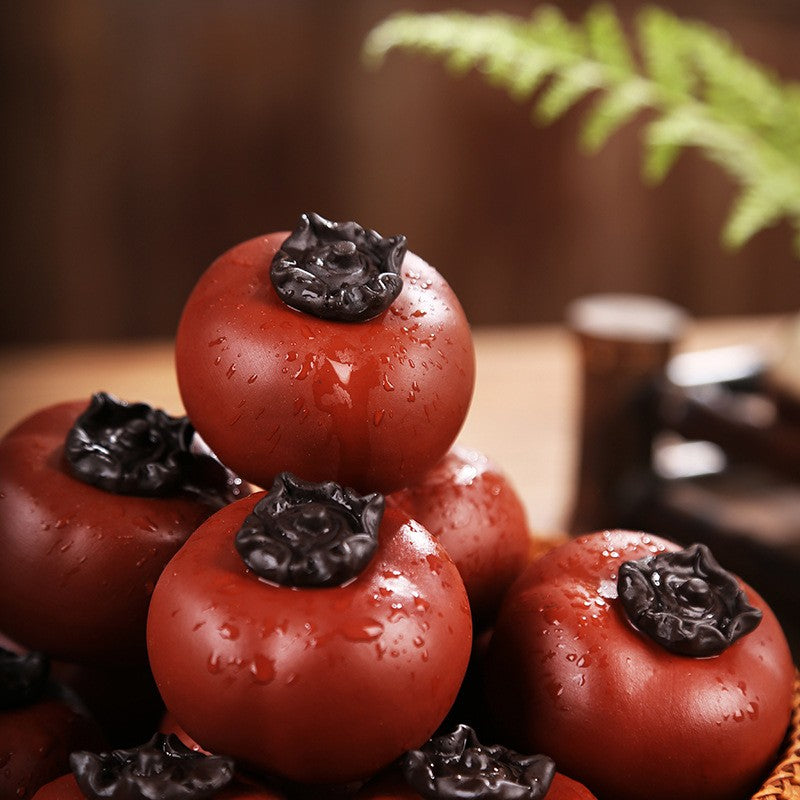 1pc Purple Clay Persimmon Shaped Tea Pet Ornament Boutique Tea Set Tea Pet
