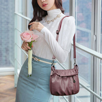 Soft Leather Messenger Bag Bucket Bag Multi-layer Handbags Pleated Shoulder Bag