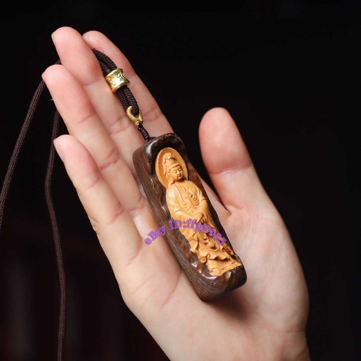 Grade A Natural Wood Carving Guanyin Rulaifo Buddha Couple 2pcs Blessing Pendant