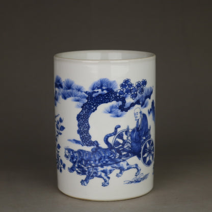 5.2" Chinese Blue White Porcelain Guiguzi Go Downhill Brush Pot Collect