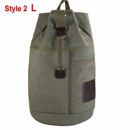 Tactical Bucket Canvas Backpack Letter Bag Outdoor Travel Climbing Round Pack L