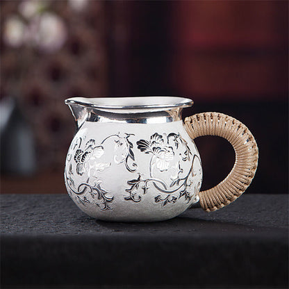 Sterling Silver Tea Set Stove Kettle Tea Pot Tea Cups Pure 999 Silver Snowflake