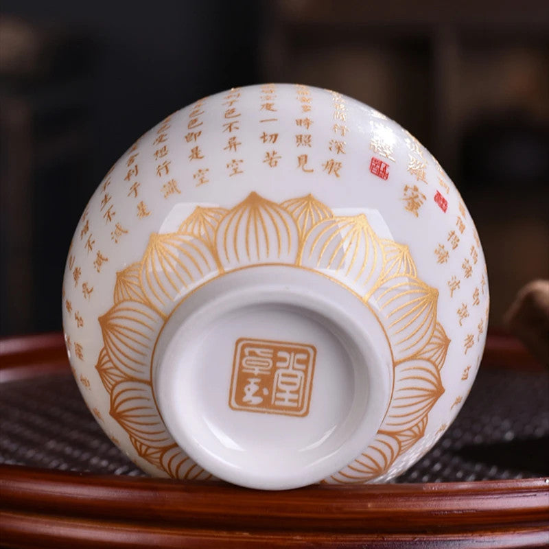 170ml Chinese Heart Sutra Baifu Master Cup White Jade Porcelain Kung Fu Teaset