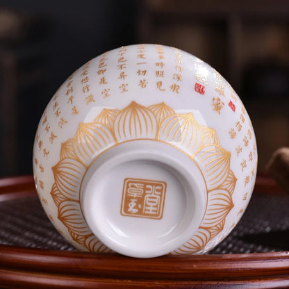 170ml Chinese Heart Sutra Baifu Master Cup White Jade Porcelain Kung Fu Teaset