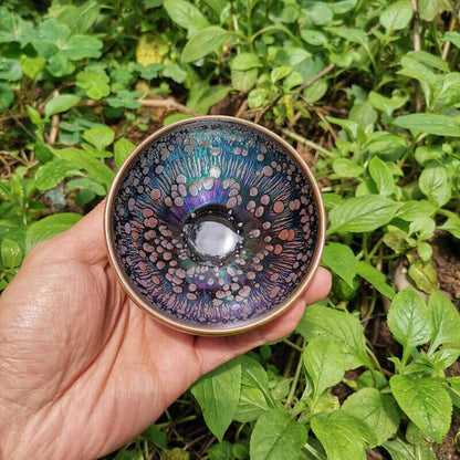 JZ220721-291 Jianzhan Chinese Tea Bowl Tenmokus Tea Cup with Colorful Glaze